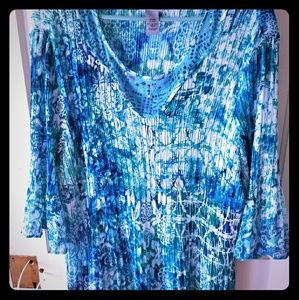 Blue and white silky stretchy top